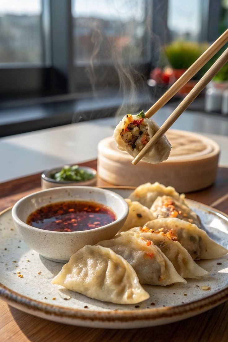 Pan-fried gyoza dumplings