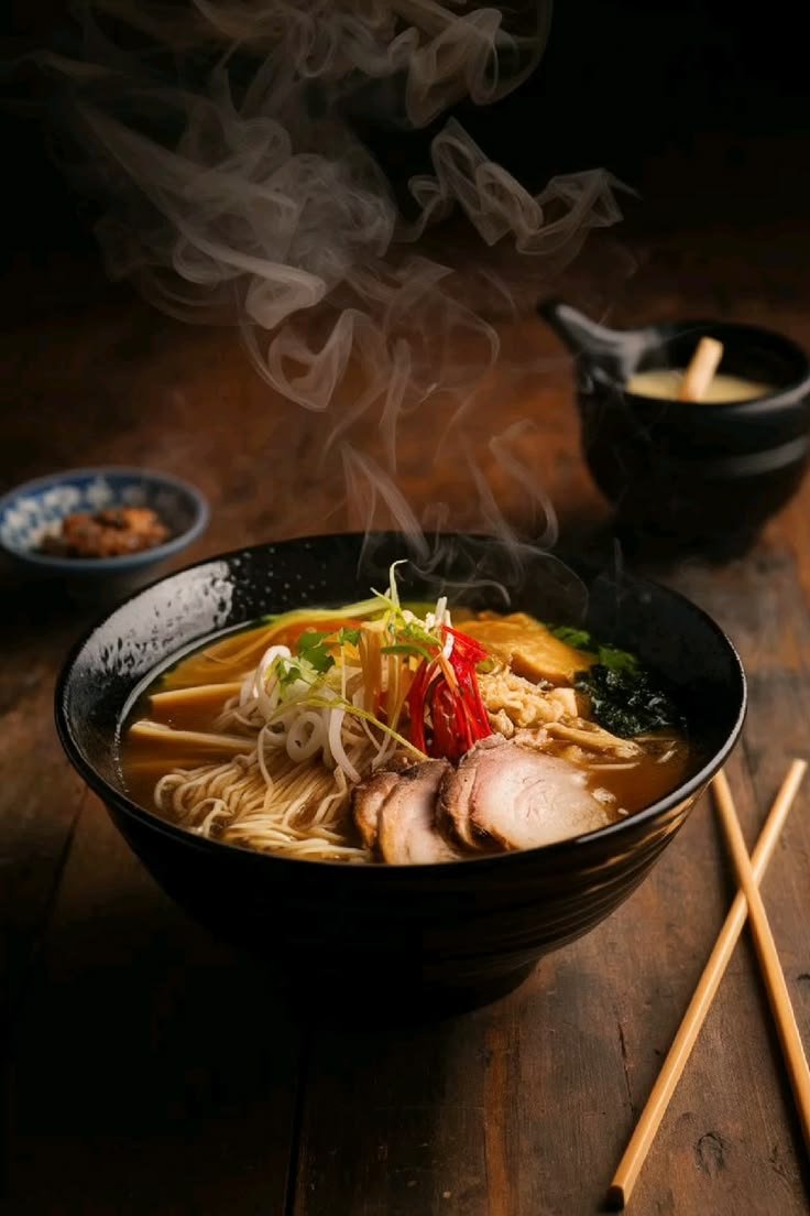 Chef plating ramen at the open kitchen