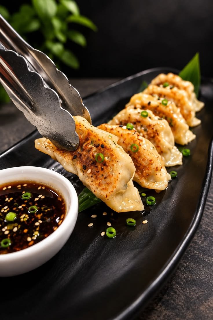 Pan-fried gyoza dumplings